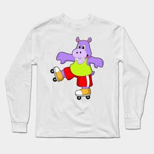 Hippo as Skater with Inline skates Long Sleeve T-Shirt